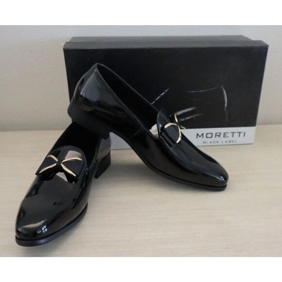 Moretti Black Label M31720 Men Sz 8 Black Patent Leather Dylan Dress Shoes - Picture 1 of 12